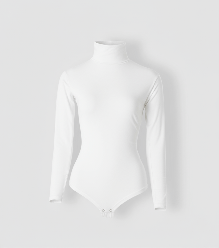 Ruuq RUUQ Bodysuit Long Sleeve with Mock Neck - White