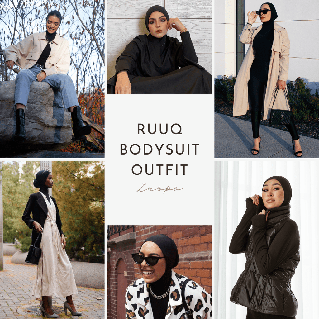 RUUQ Bodysuit RUUQ Bodysuit Long Sleeve with Hijab Cap - Black