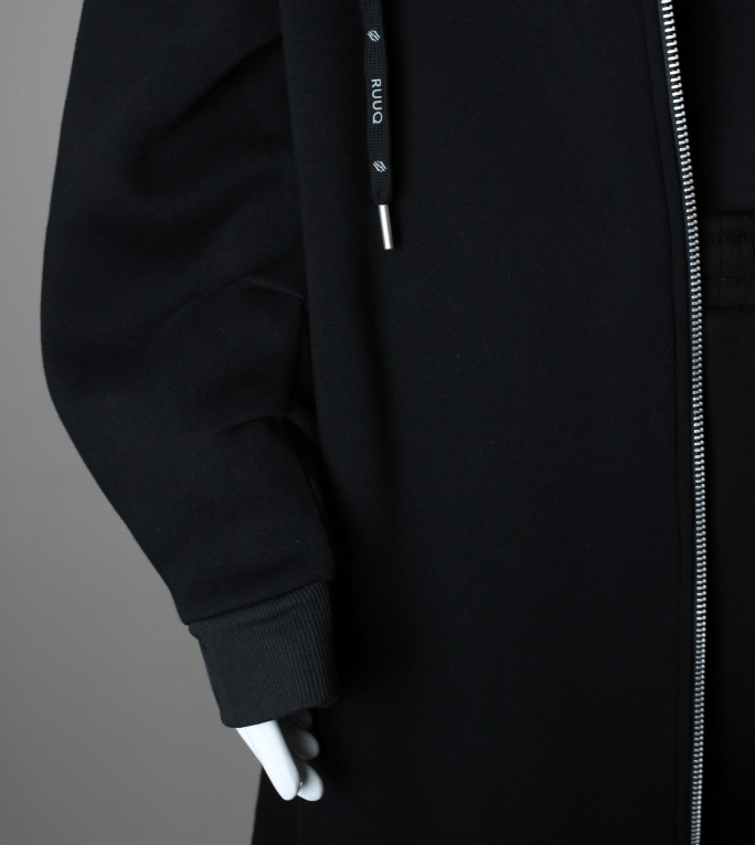 RUUQ Zip-Up Hoodie RUUQ Oversized Long Zip-Up Fleece Hoodie - Onyx